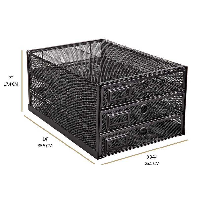 Annova Desk Organizer Wire Mesh 3 Tier Sliding Drawers Paper Sorter/Multifunctional/Premium Solid Construction for Letters, Documents, Mail, Files, Paper, Kids' Art Supplies (Black) - Image 2